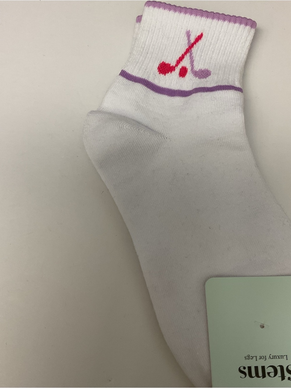 STEMS WOMENS COTTON ANKLE SOCKS GOLF PATTERN WHITE WITH MAUVE OS NWT